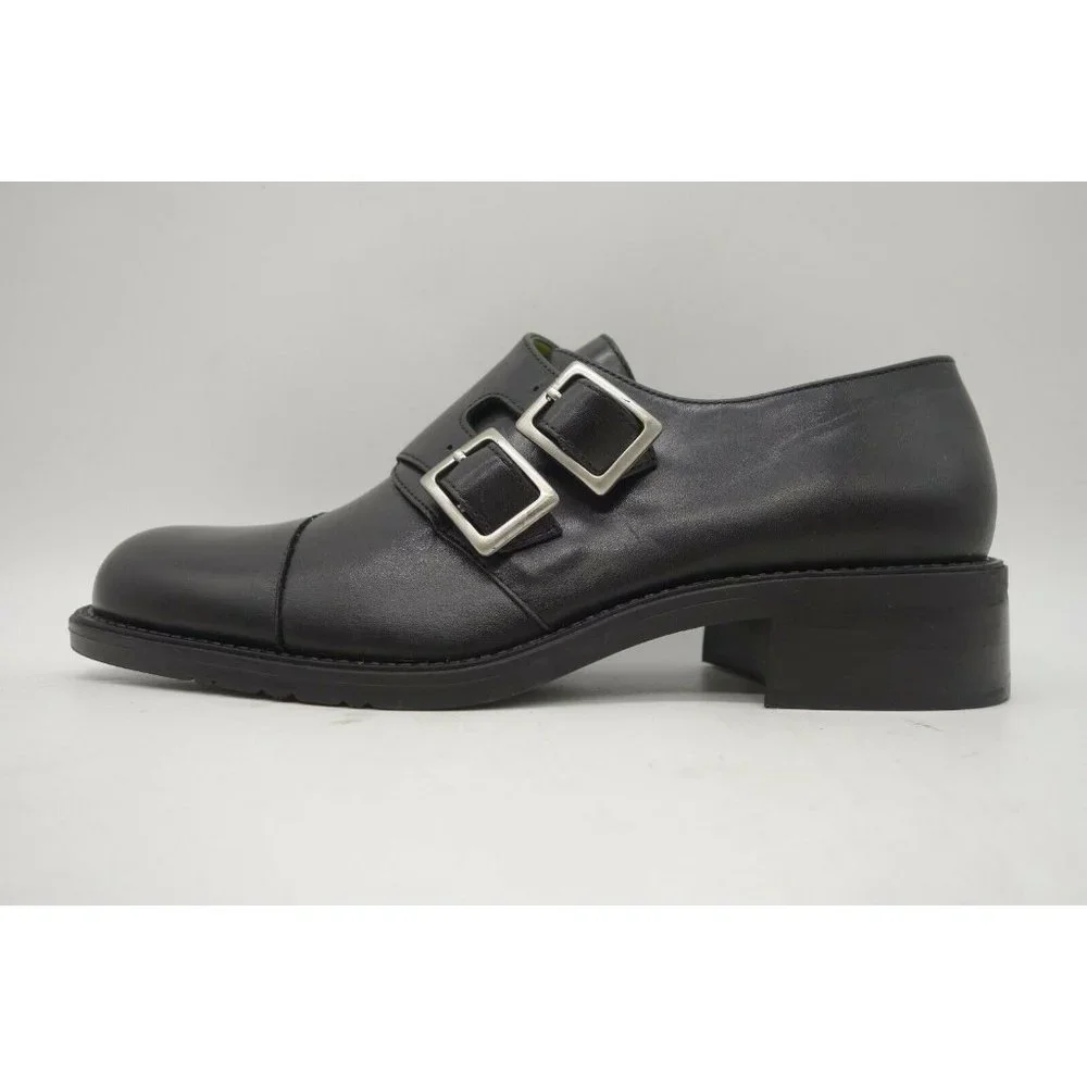 Nine West Black Leather Double Buckle Platform Shoes